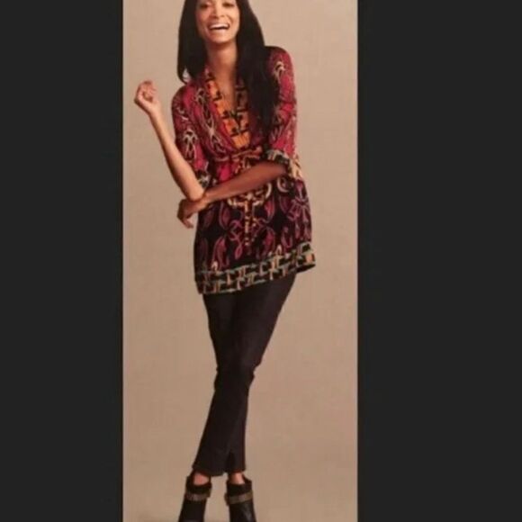 Cabi 100% silk tunic mini dress colorful print size small style #223 - Picture 2 of 6